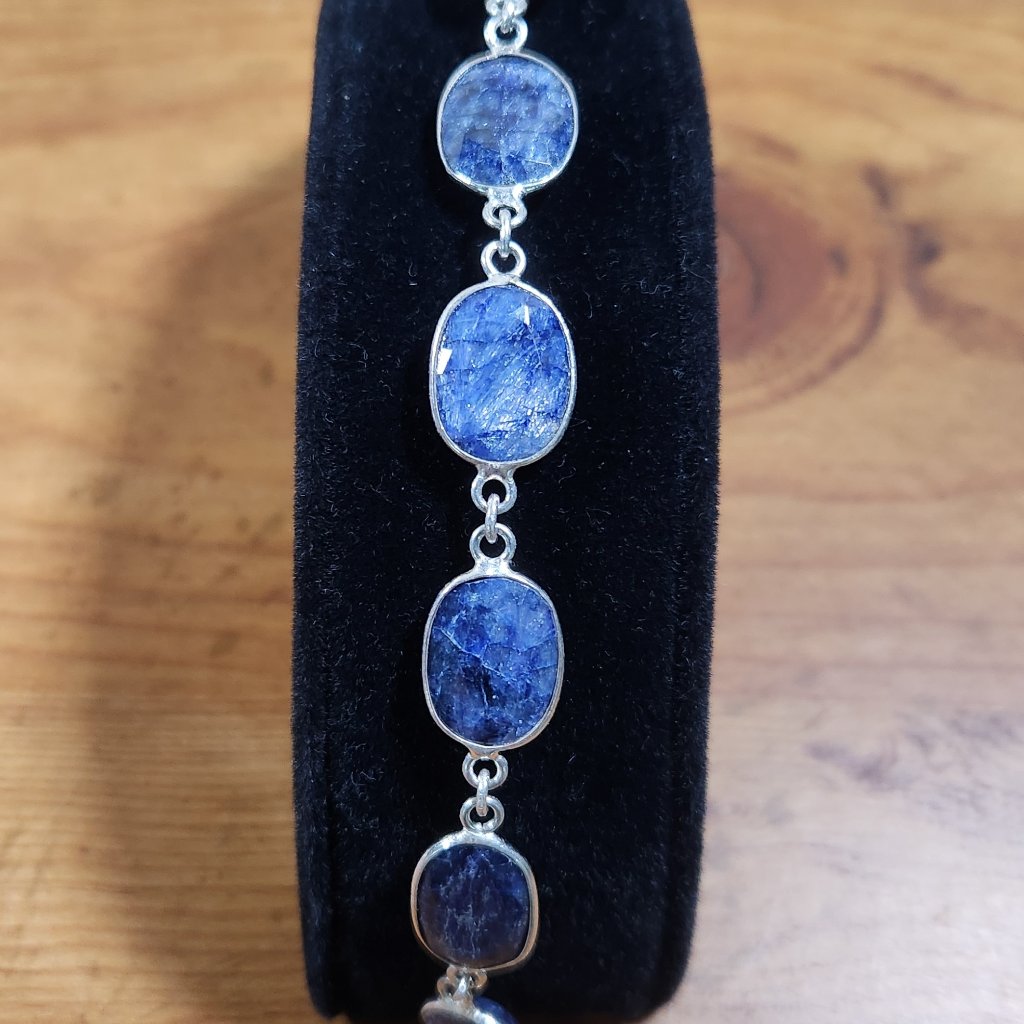 New Womens Blue Raw Sapphire  Sterling Silver  14kt Bracelet 7